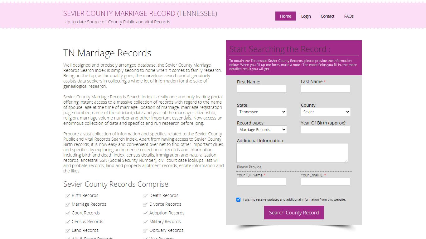 Public Marriage Records - Sevier County, Tennessee